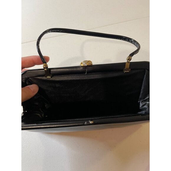 Vtg Womens Black Patent Leather Convertible Clutch Whimsigoth Pinup Emo Capsule - Picture 3 of 12